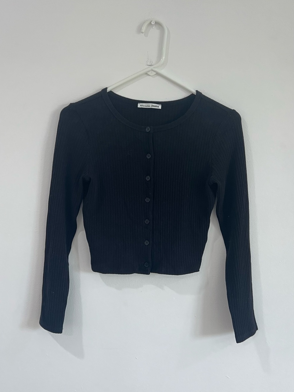 Reformation Black Ribbed Crop Cardigan Minimalist XS  y2k